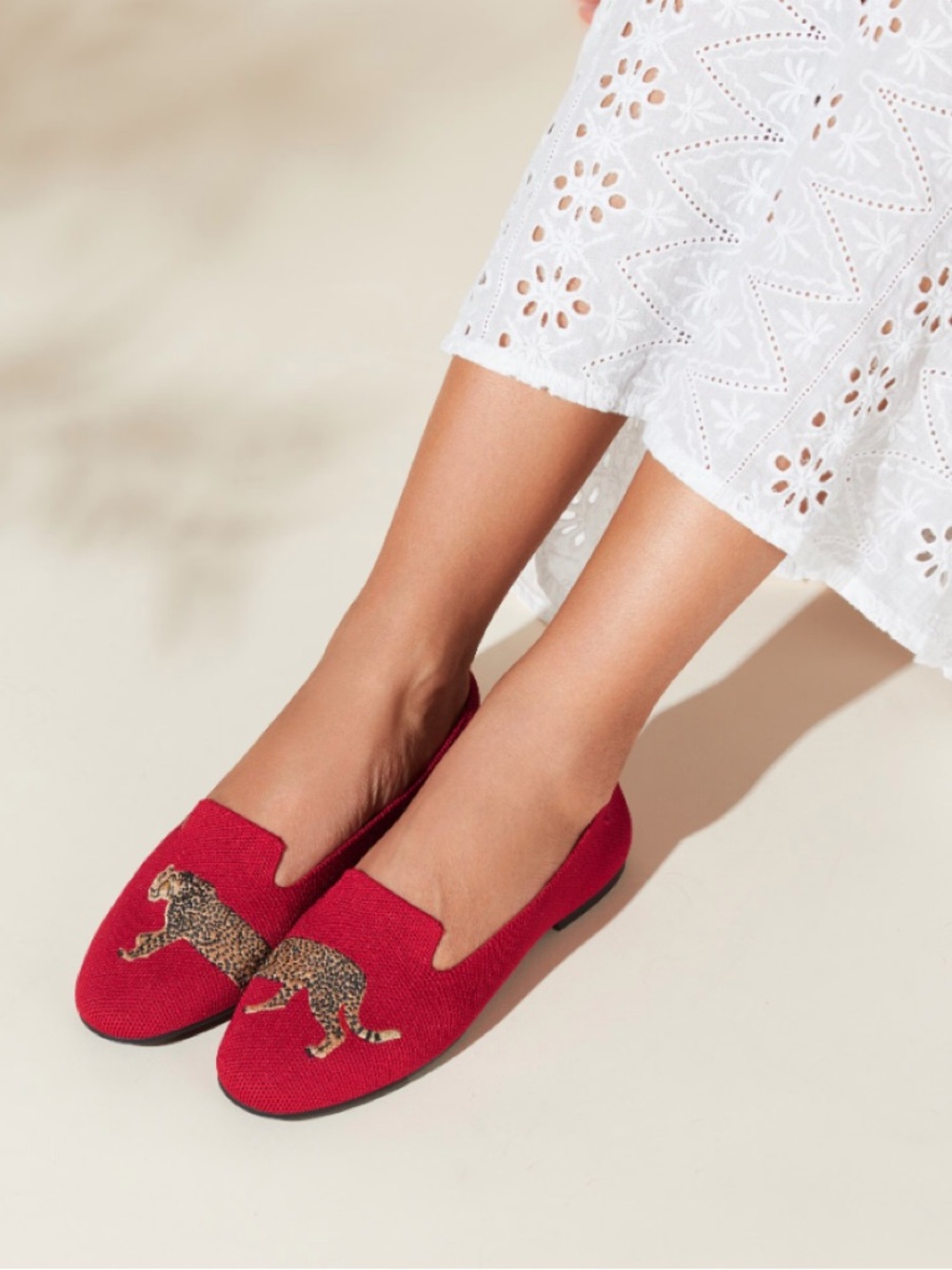 Vivaia Round-Toe Audrey Red Cheetah Embroidered Loafers US 6